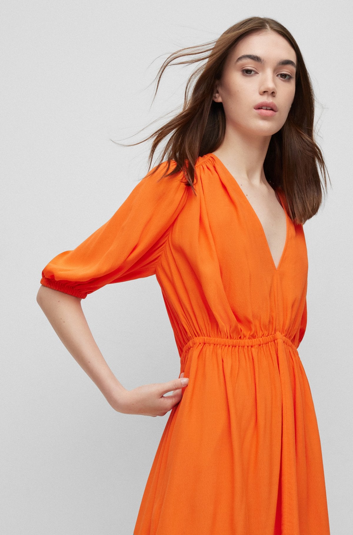 hugo boss orange dress Hugo Boss 2013 Fall in Vibrant Orange Elegant Autumn Chic peplum Dress Sz XS
