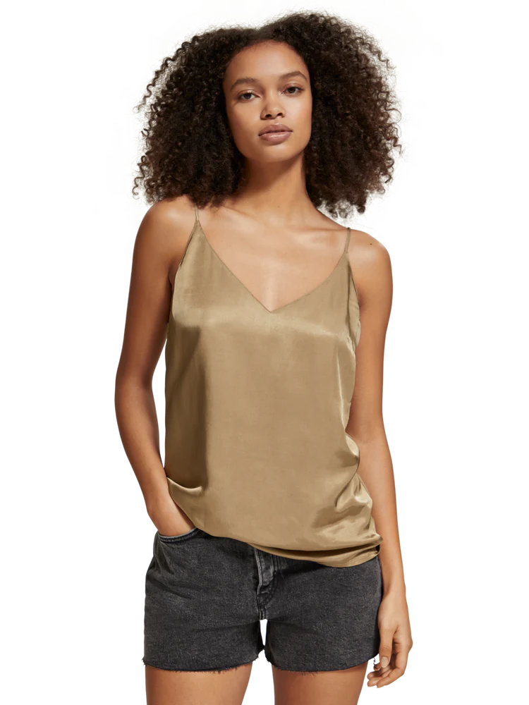 Gold satin tank top shop