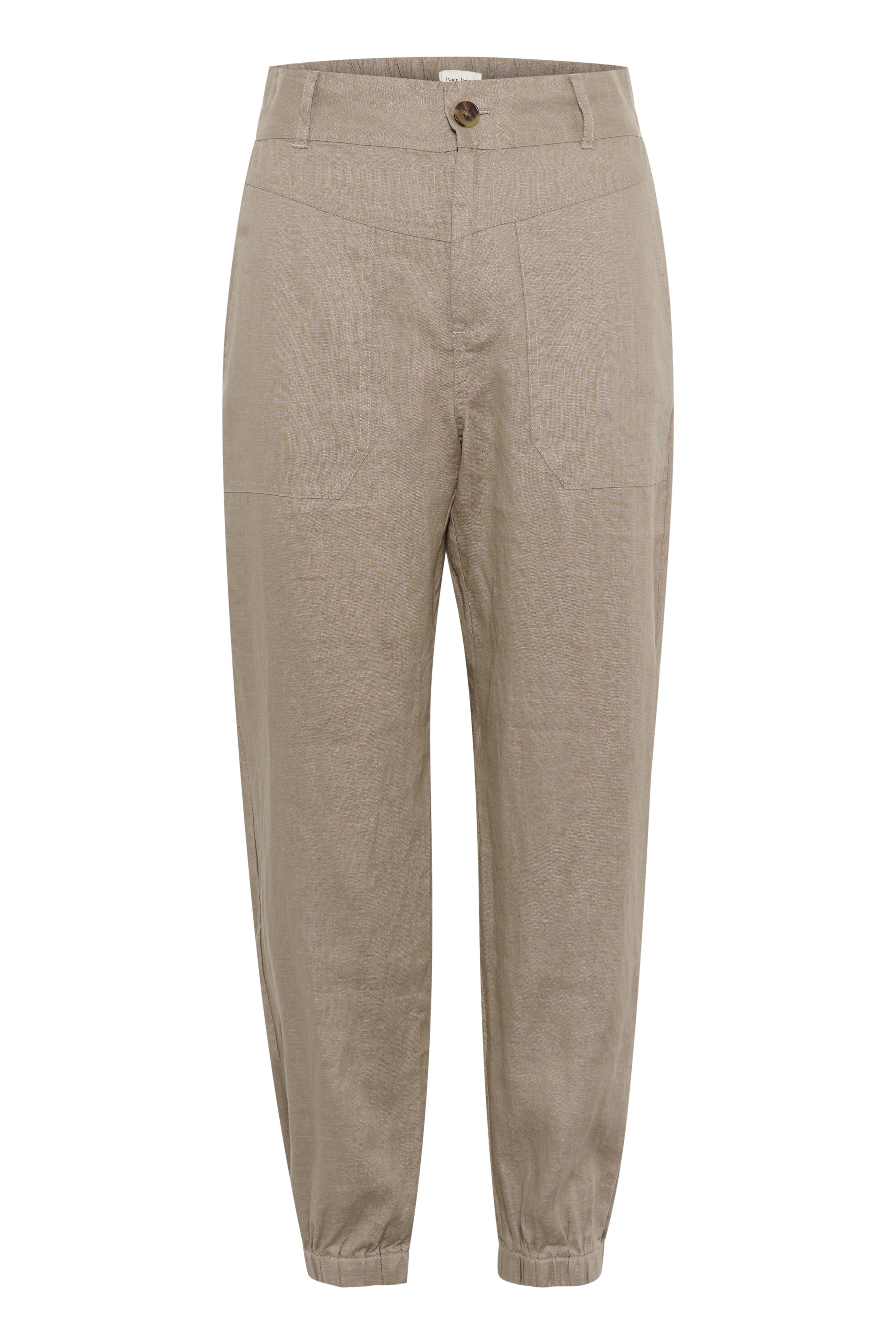Pantalon droit en soie taupe moyen