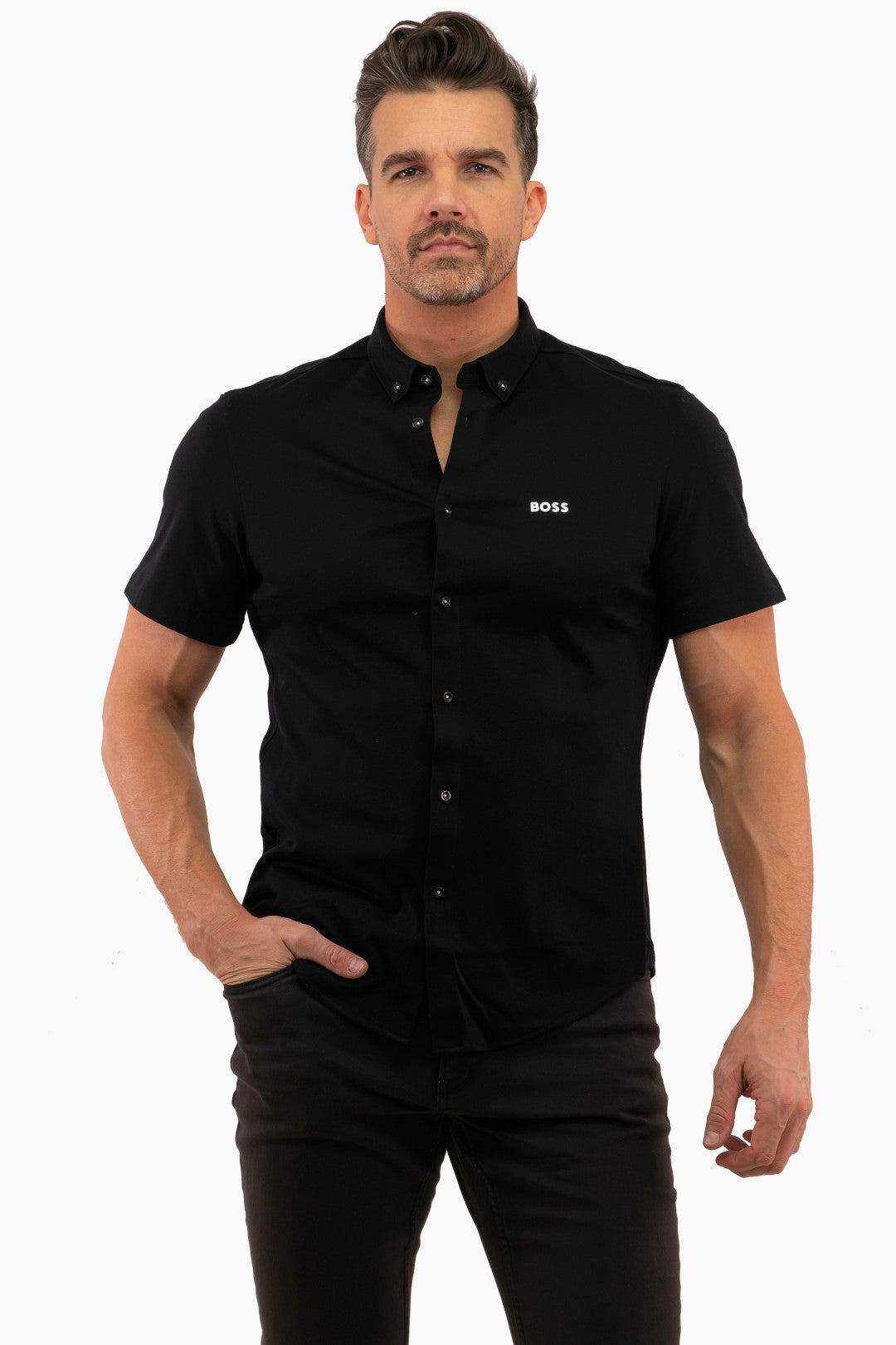 Boss Short Sleeve Shirt in Black – Boutique Option