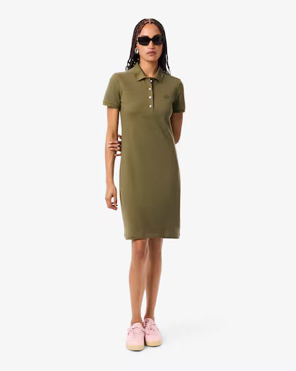 LACOSTE WOMEN Slim Fit Stretch Piqu Polo Dress Khaki Green - 38(S) LACOSTE WOMEN Slim Fit Stretch Piqu Polo Dress Khaki Green - 38(S)