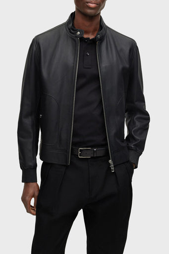 Hugo boss black leather jacket sale