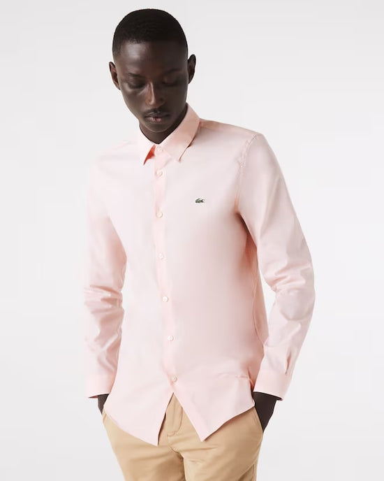 Chemise Slim Fit En Popeline De Coton Stretch Unie Lacoste de couleur Rose Pale