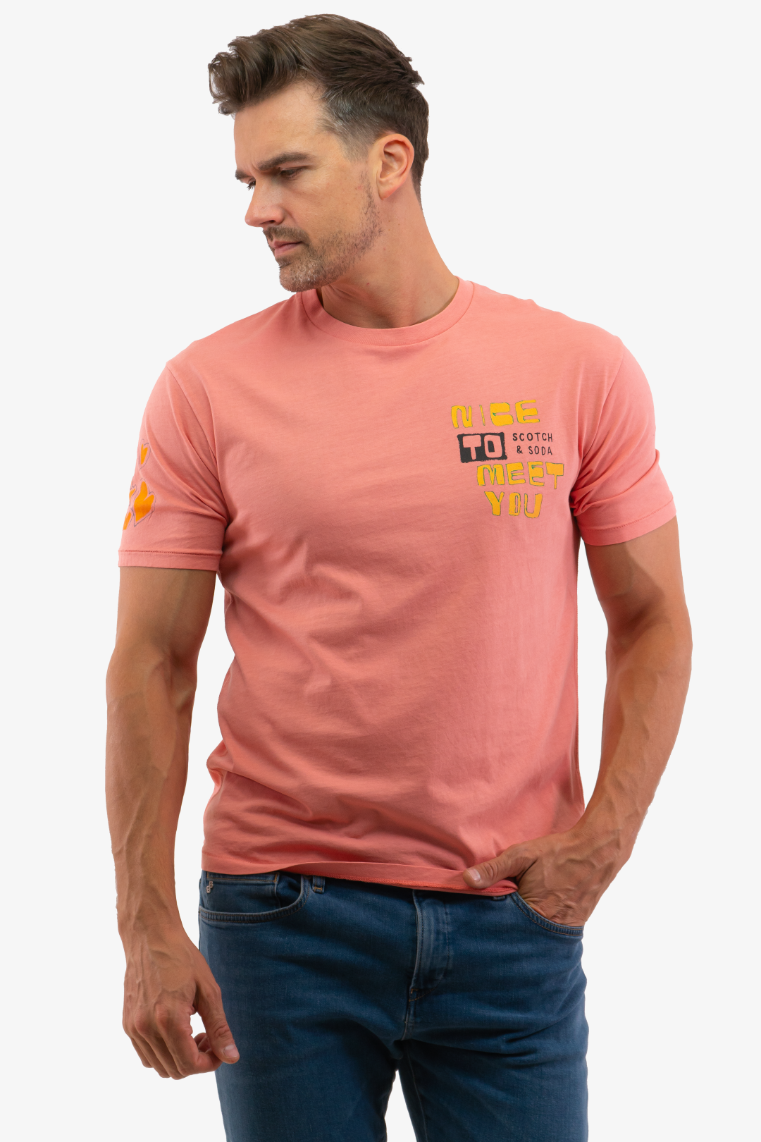T-Shirt Scotch&Soda de couleur Corail