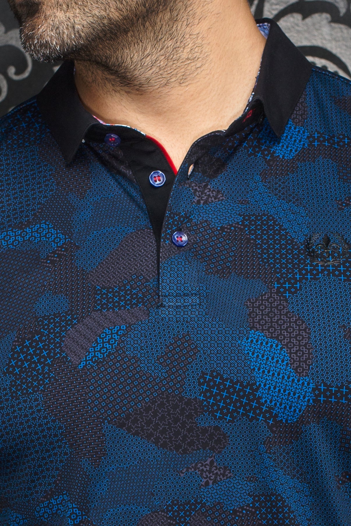 Polo Manche Longue Au Noir de couleur Indigo/Noir
