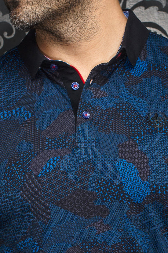 Polo Manche Longue Au Noir de couleur Indigo/Noir