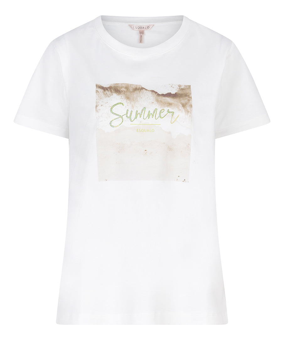 T-Shirt Esqualo de couleur Blanc Casse/Vert