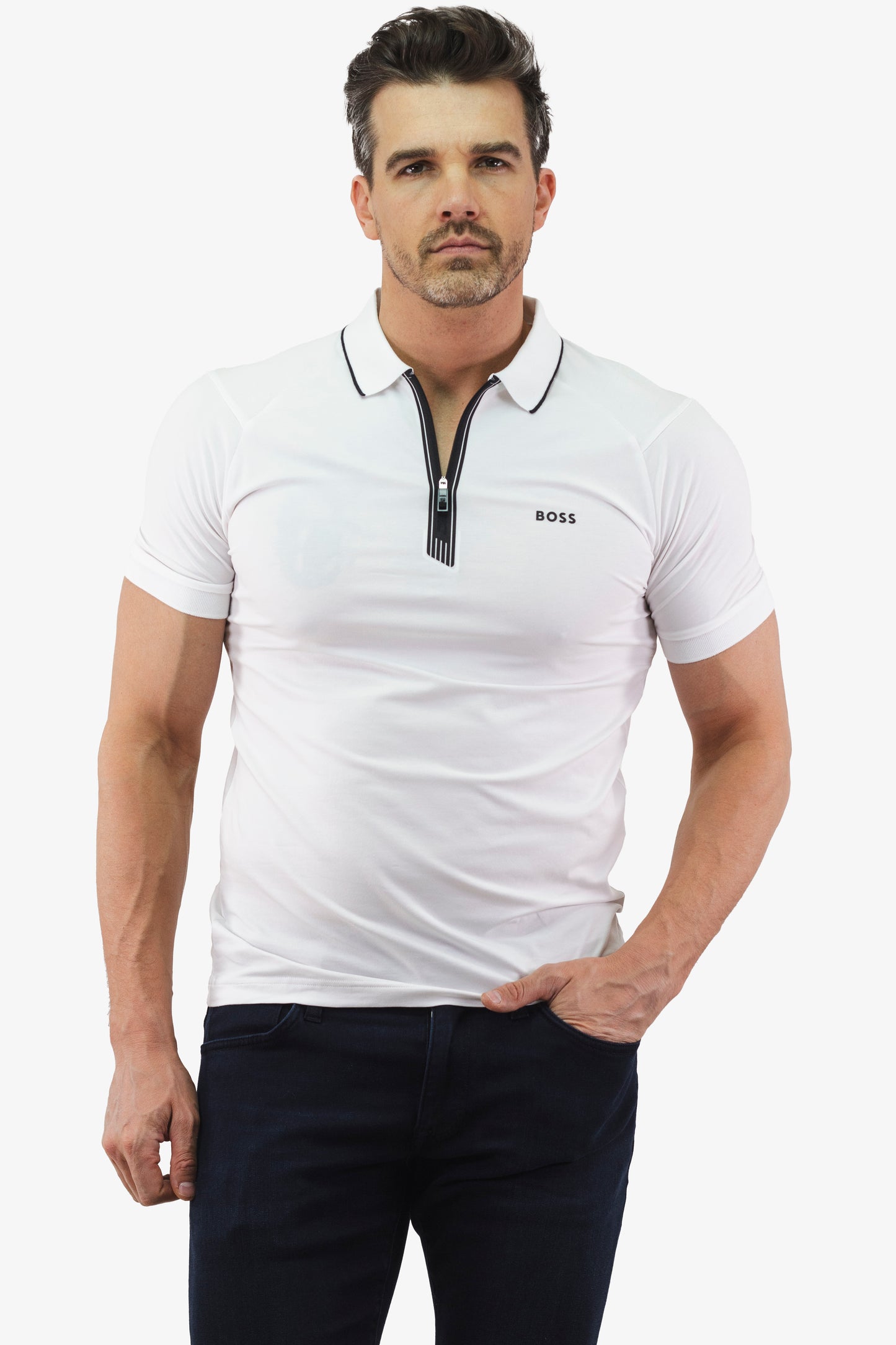 Polo Hugo Boss de couleur Blanc