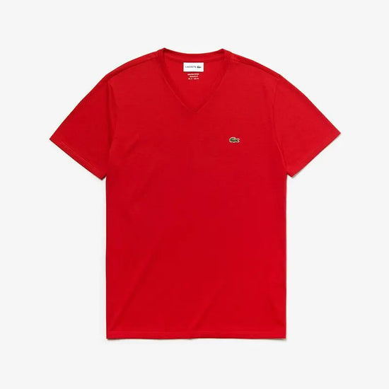 T-Shirt Col En V En Jersey De Coton Pima Uni Lacoste de couleur Rouge