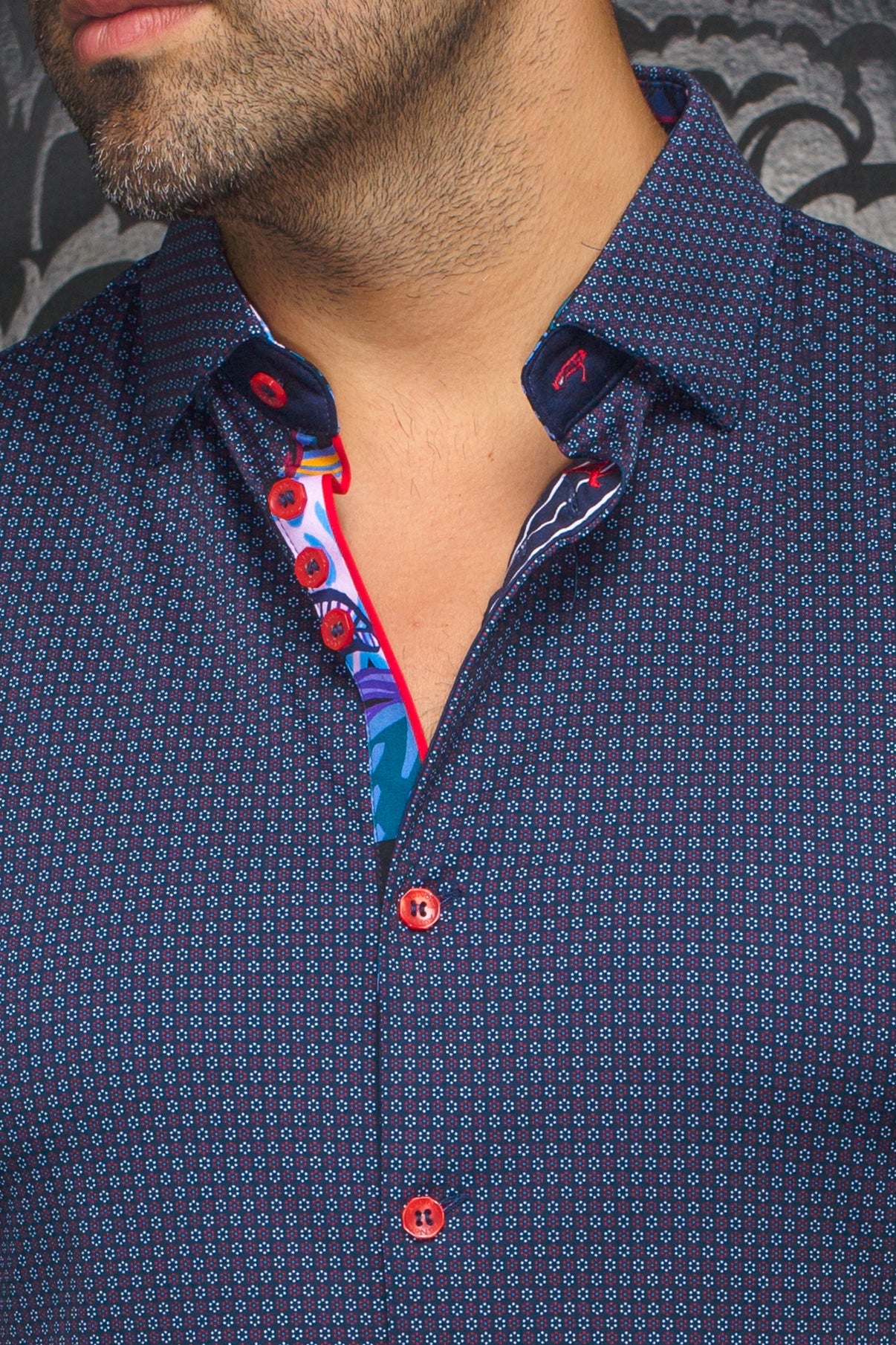 Chemise Au Noir de couleur Marine/Rouge