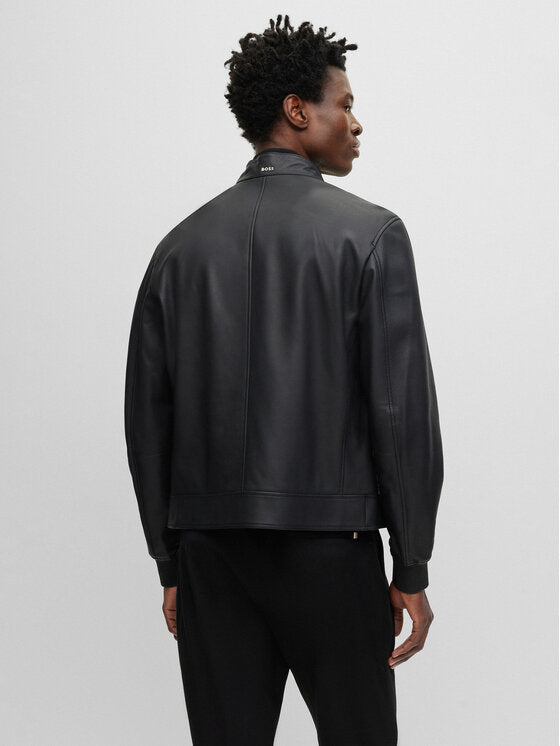 Manteau En Cuir Vachette Hugo Boss - Taille 52 - Noir - Quasi Neuf Sans étiquettes