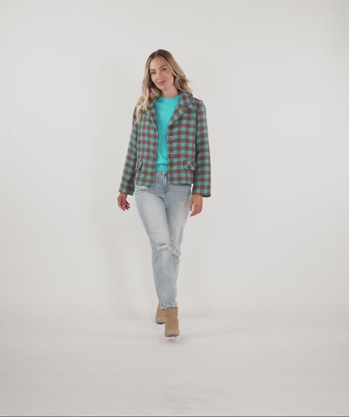 Blazer En Pied De Poule Esqualo de couleur Sarcelle Multi