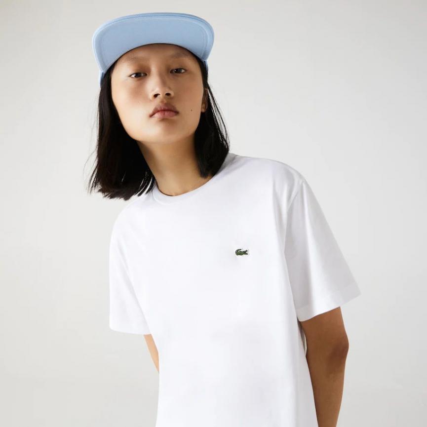 T-Shirt En Coton Premium À Col Rond Lacoste de couleur Blanc