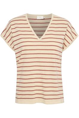 Chandail Rayé Kaffe De Couleur Rouge/beige Femme