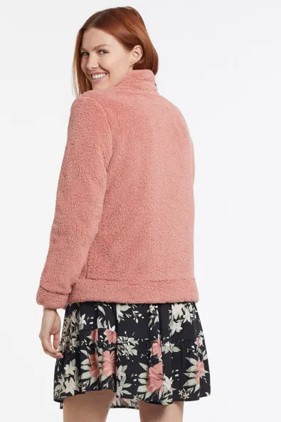 Veste En Faux Sherpa Tribal de couleur Rose