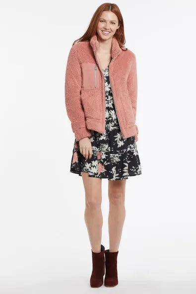 Veste En Faux Sherpa Tribal de couleur Rose