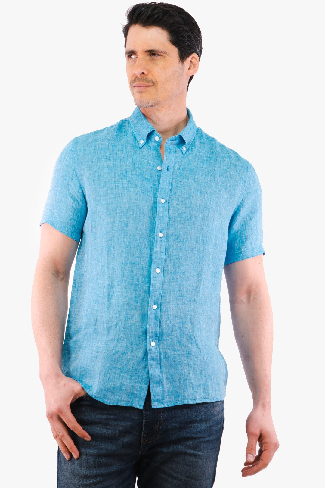 Linen Shirt Short Sleeves Michael Kors color Turquoise