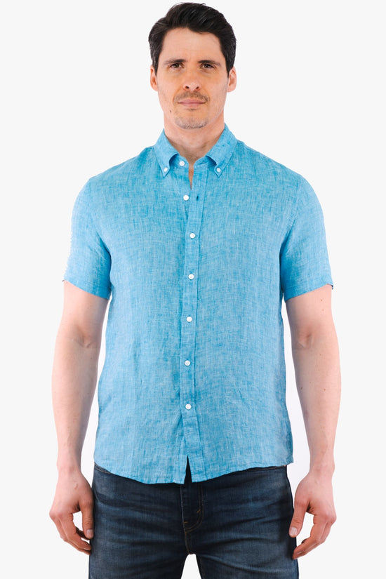 Chemise à manches courtes en lin Michael Kors de couleur Turquoise