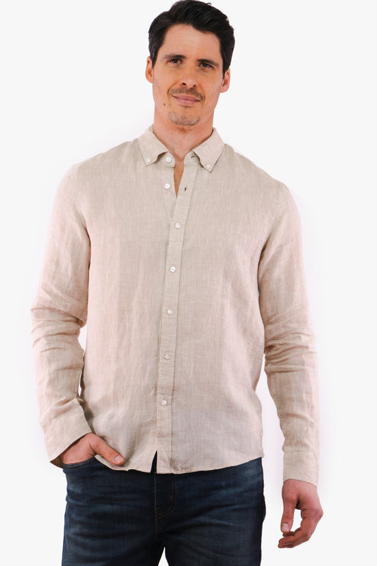 Michael Kors Long Sleeve Linen Shirt in Beige color