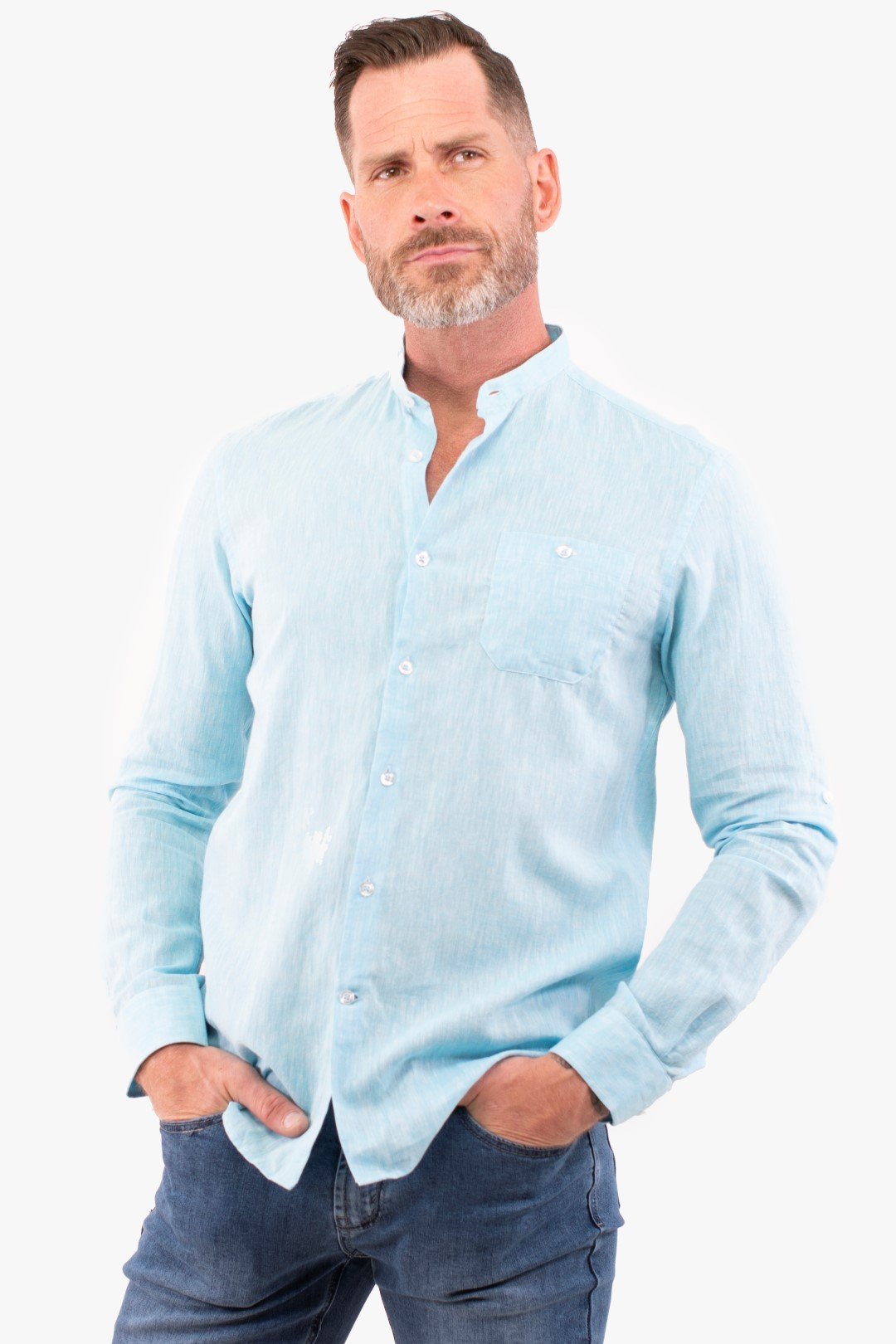 Chemise À Manches Longues Blue De Couleur Turquoise (Blue-Blsl211700) Homme