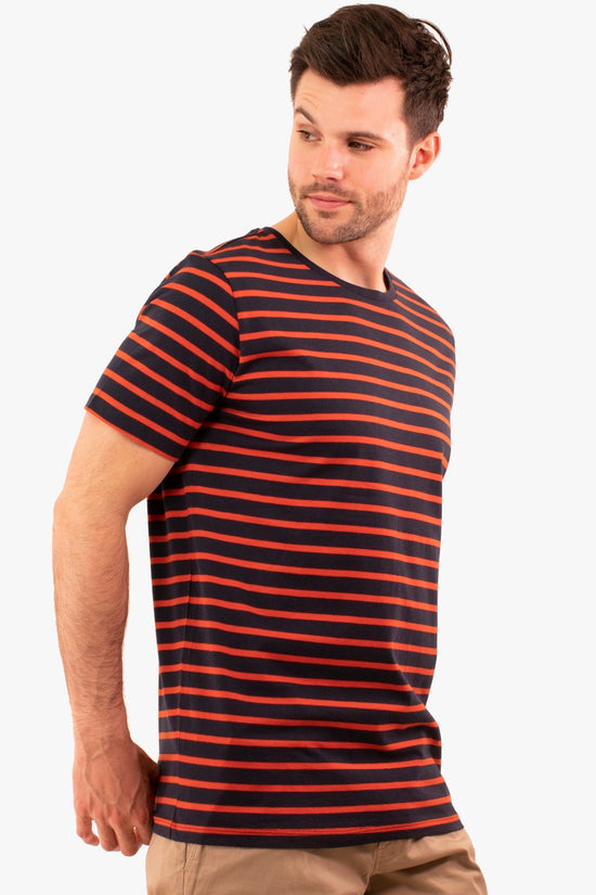 T-Shirt Ligné Matinique De Couleur Poinciana Homme