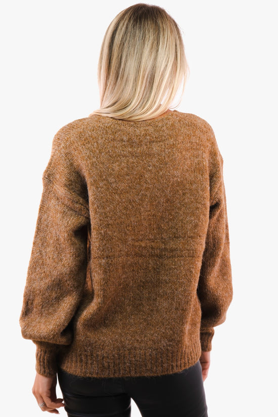 Sarla Kaffe V-Neck Sweater in Caramel color