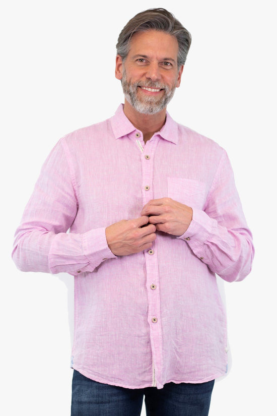 Chemise En Lin Point Zéro De Couleur Rose (Repo-242790R) Homme