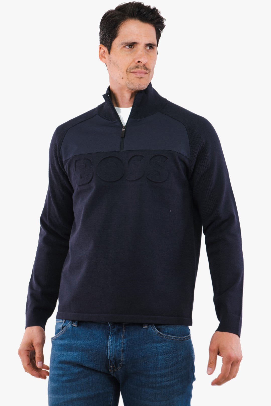 Chandail Avec Zip Hugo Boss De Couleur Marine Homme