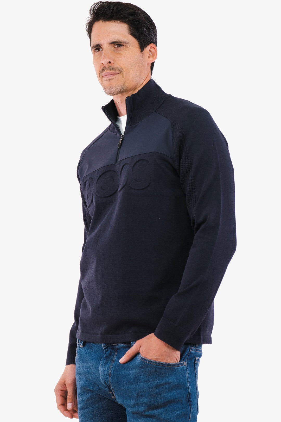 Chandail Avec Zip Hugo Boss De Couleur Marine Homme