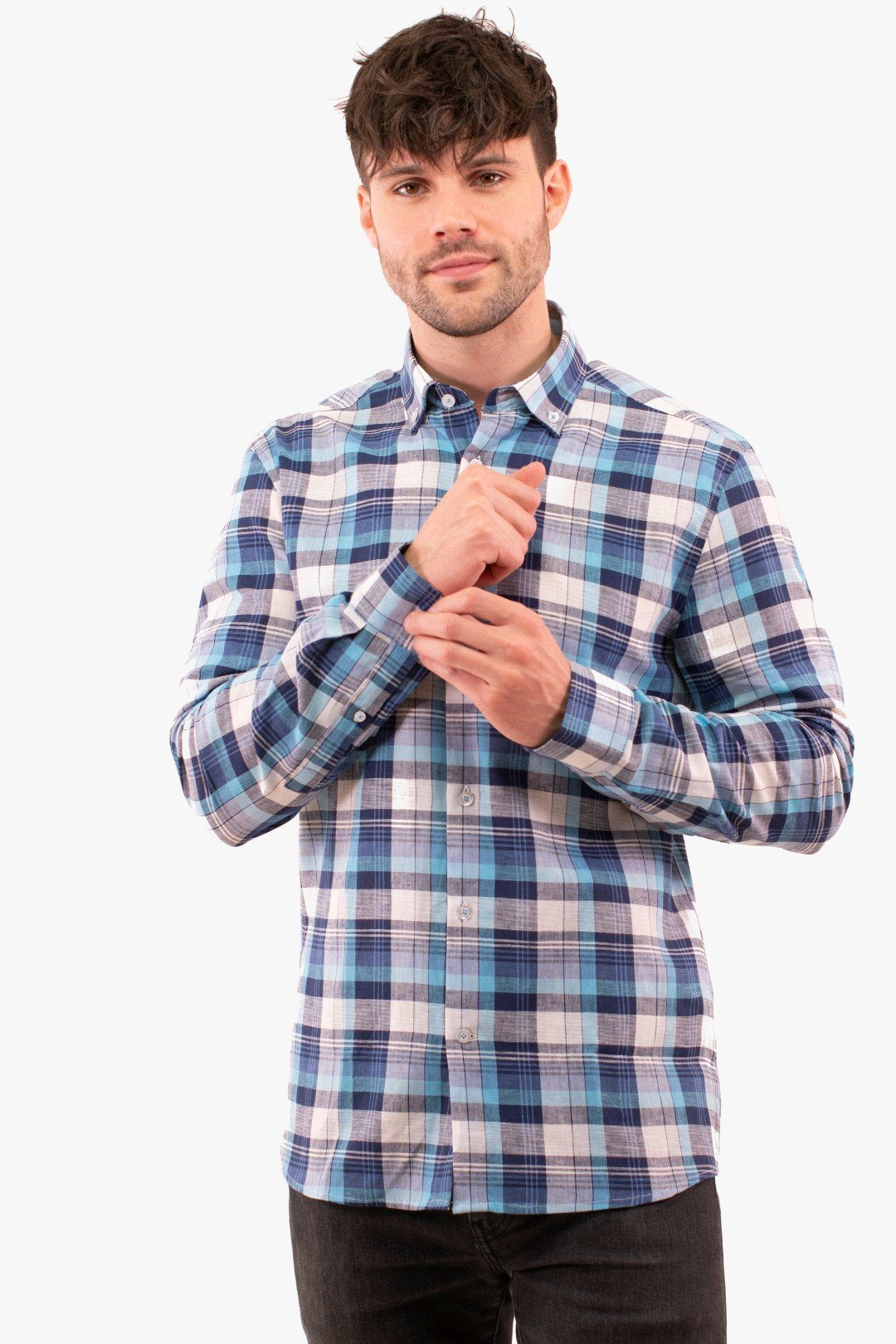Chemise À Carreaux Blue De Couleur Aqua (Blue-Blsl211705) Homme