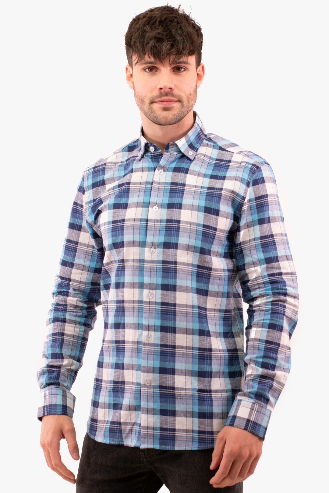 Chemise À Carreaux Blue De Couleur Aqua (Blue-Blsl211705) Homme