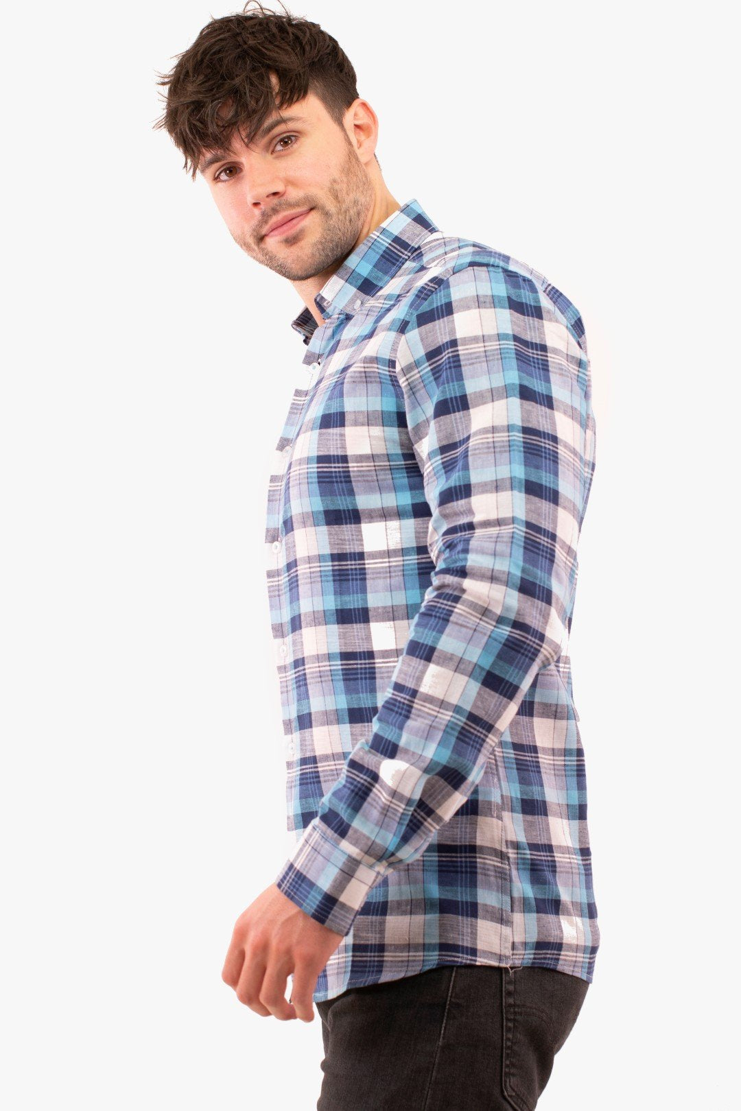 Chemise À Carreaux Blue De Couleur Aqua (Blue-Blsl211705) Homme