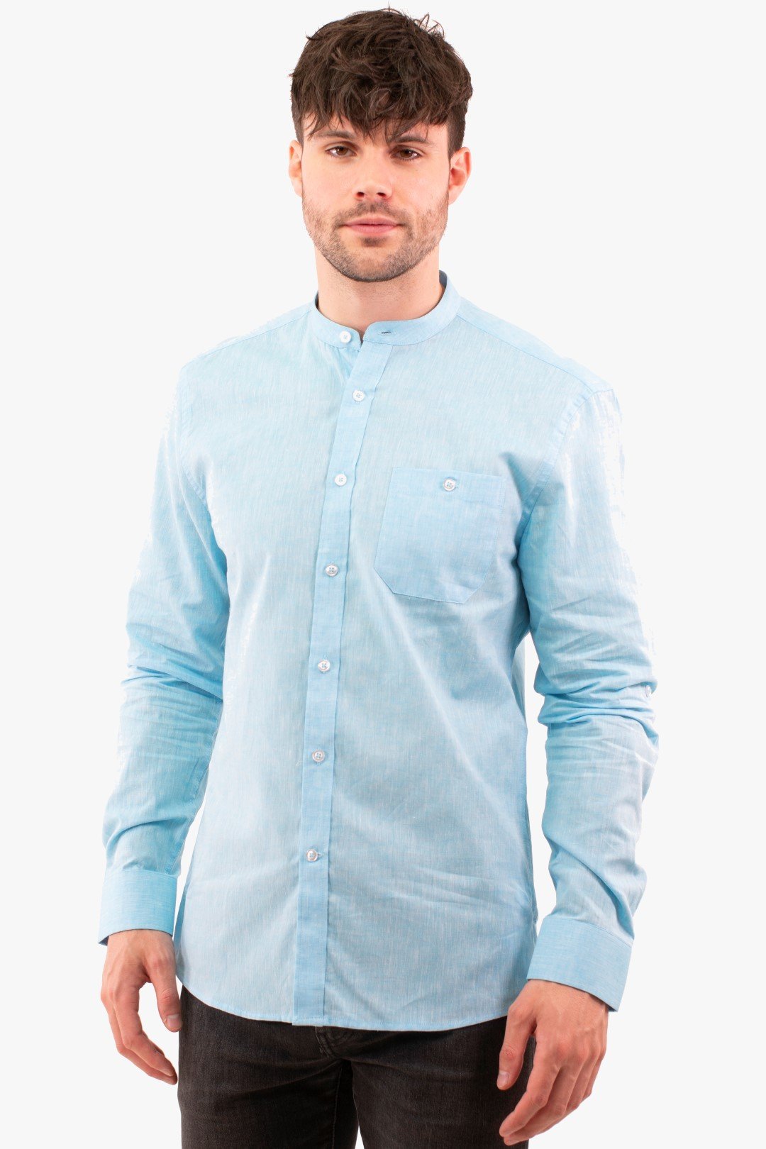 Chemise À Manches Longues Blue De Couleur Turquoise (Blue-Blsl211700) Homme