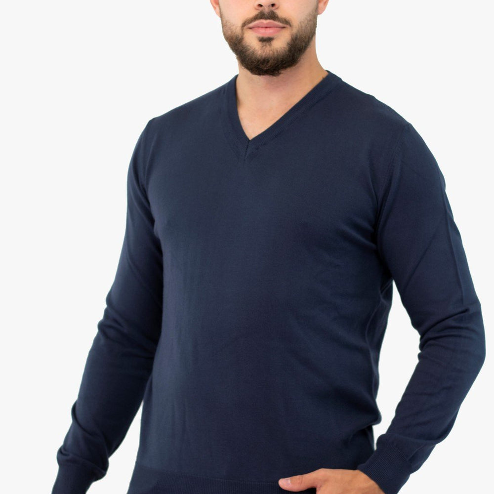 Chandail Col En V Modango De Couleur Bleu (Moda-Mosw000311) Homme