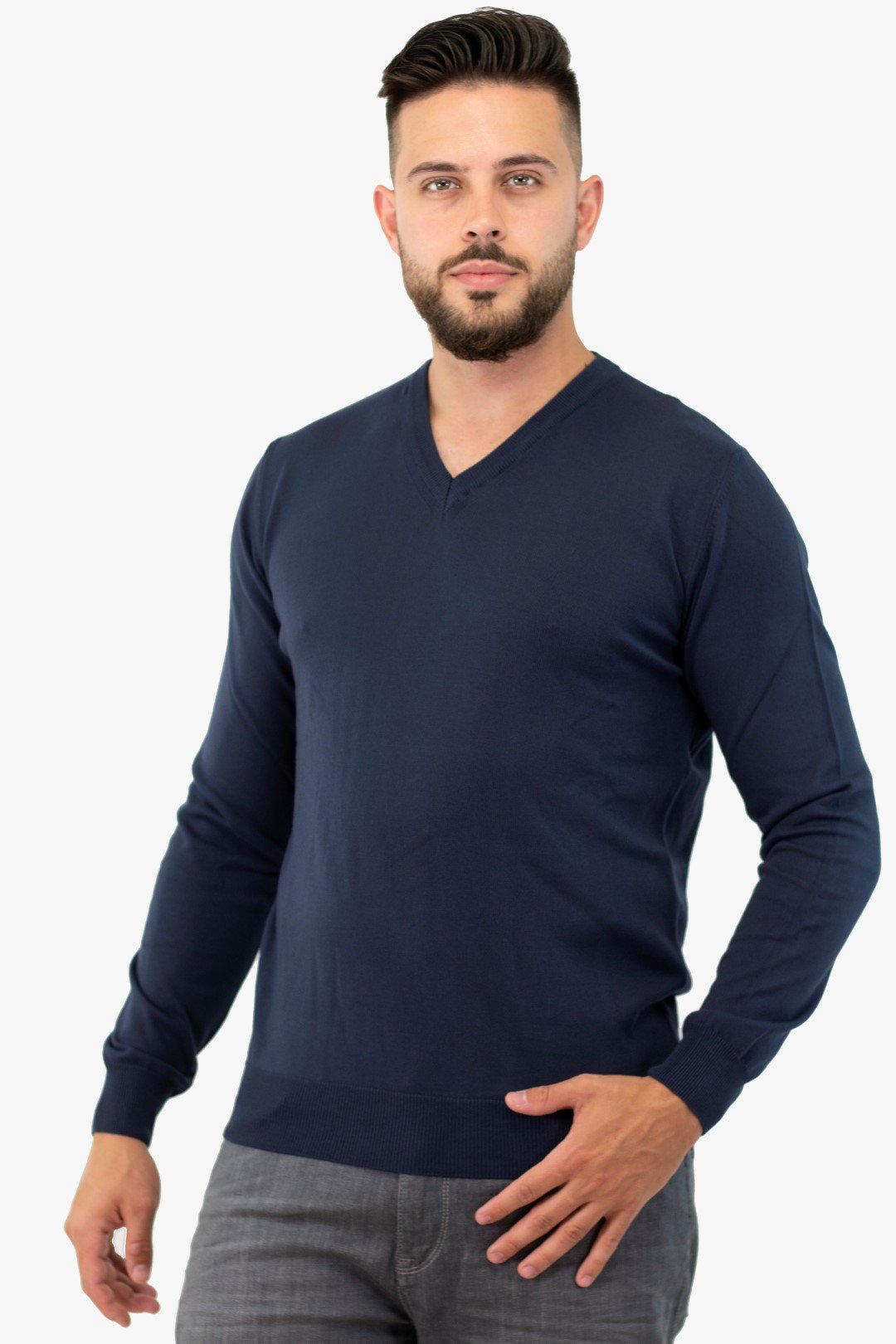 Chandail Col En V Modango De Couleur Bleu (Moda-Mosw000311) Homme