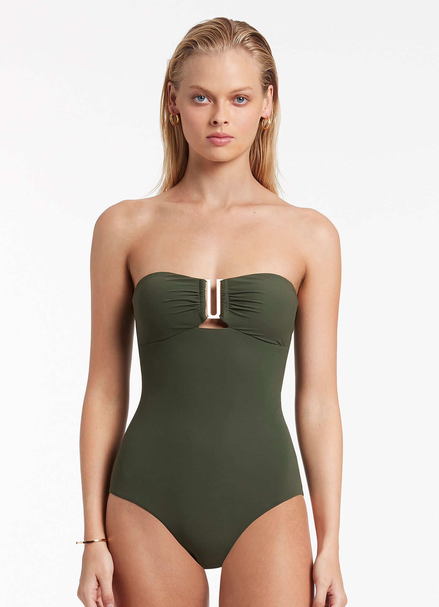 Bandeau Swimsuit Jets Swimwear in Olive color