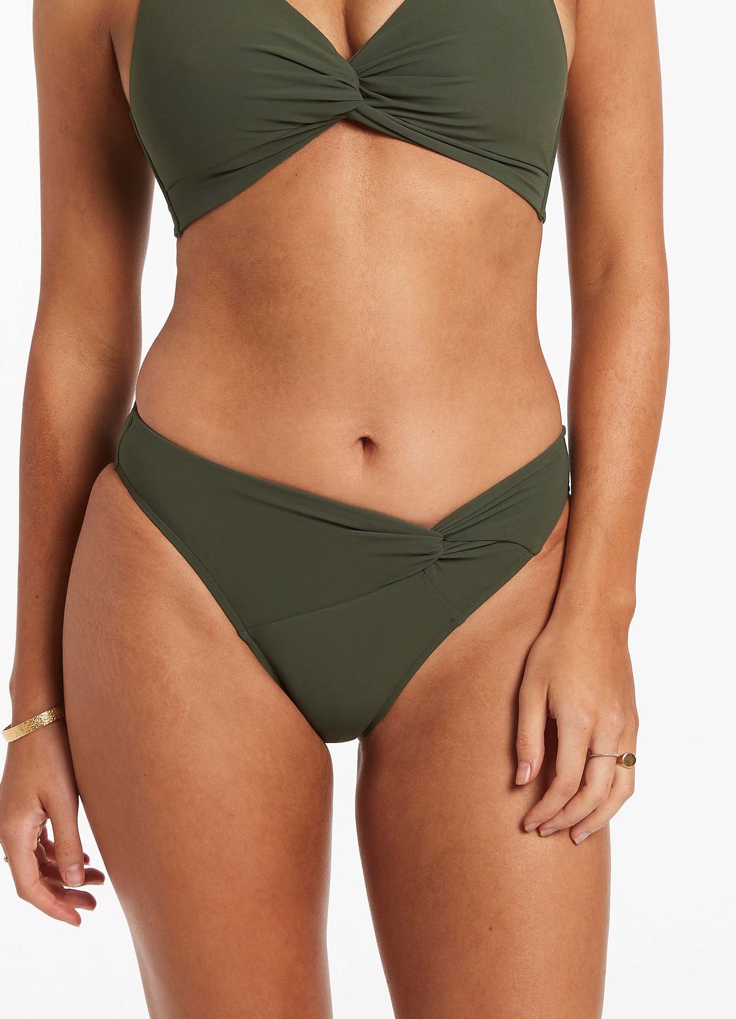 Twist Jets Swimwear Bikini Bottom in Olive color