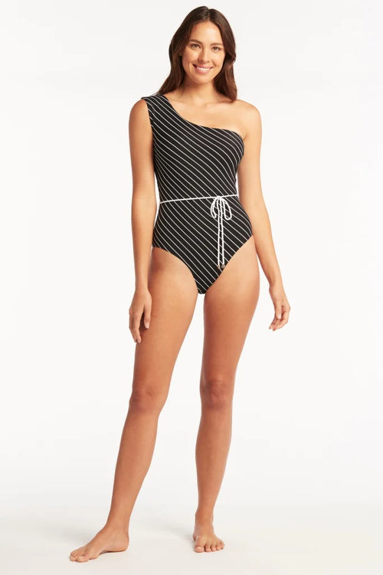 Swimsuit With Strap Diagonal Sea Level in Black/White color (Sea-Sl1560Sl-Black)