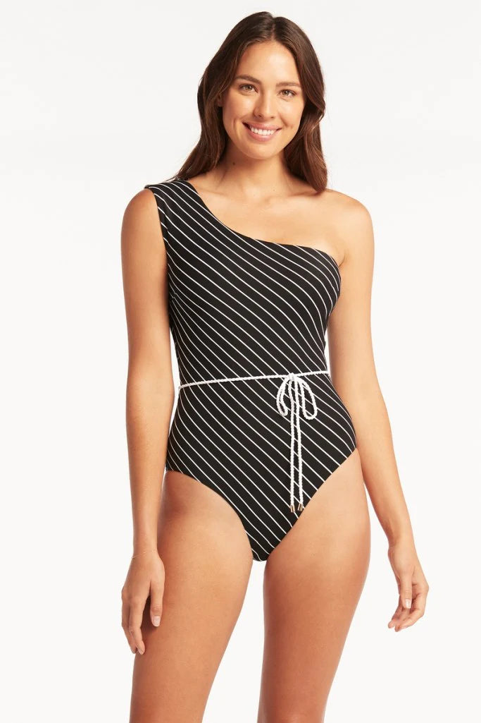 Maillot Avec Bande Diagonal Sea Level de couleur Noir/Blanc