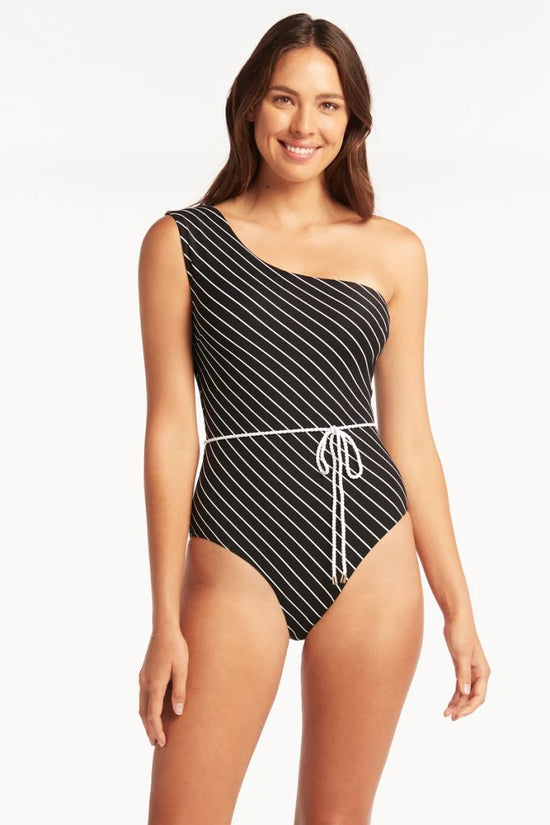 Swimsuit With Strap Diagonal Sea Level in Black/White color (Sea-Sl1560Sl-Black)