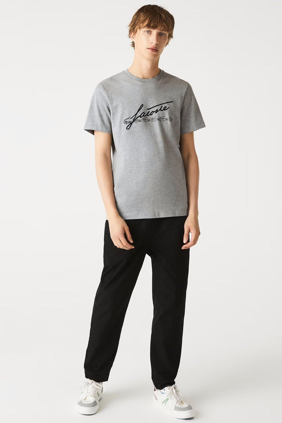 T-Shirt Signature Lacoste De Couleur Gris Homme