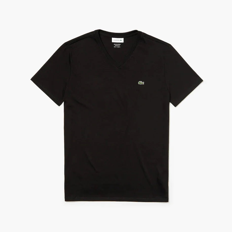 T-Shirt Col En V En Jersey De Coton Pima Uni Lacoste de couleur Noir