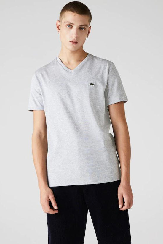 T-Shirt Col En V Lacoste De Couleur Gris (Laco-Th6710-52) Homme