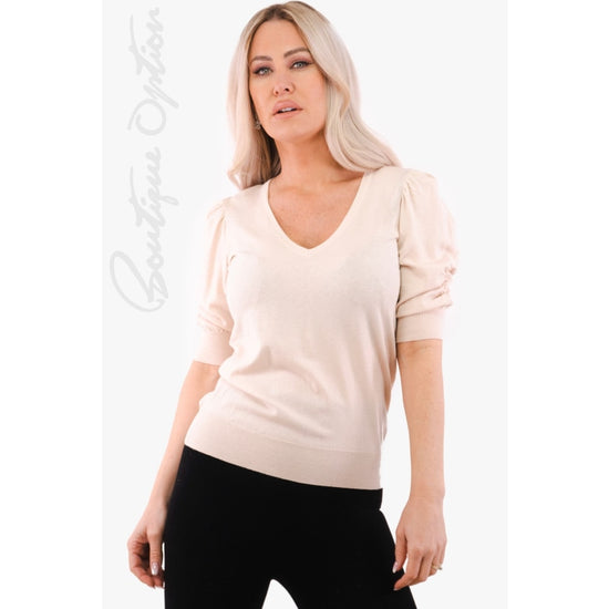 Chandail Col En V Esqualo De Couleur Sable Femme