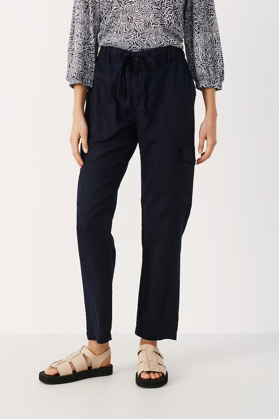 Boutique Option-Pants 100% Linen Part Two in Navy color  (Part-30306779-193924)