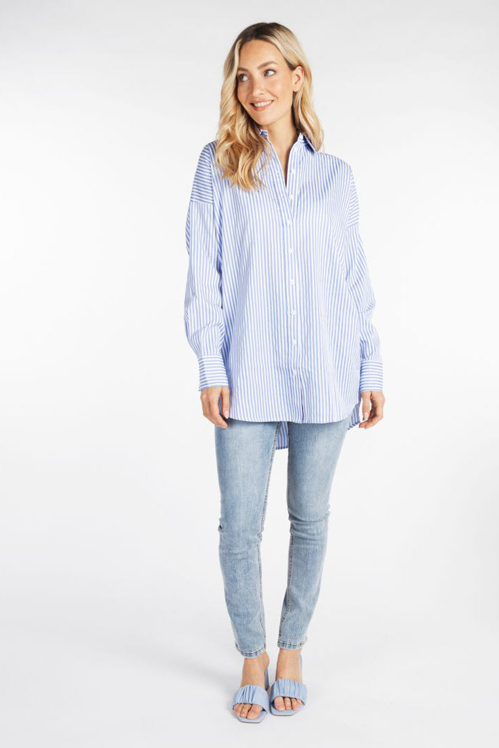 Blouse Longue Lignée Esqualo De Couleur Blanc/bleu Femme