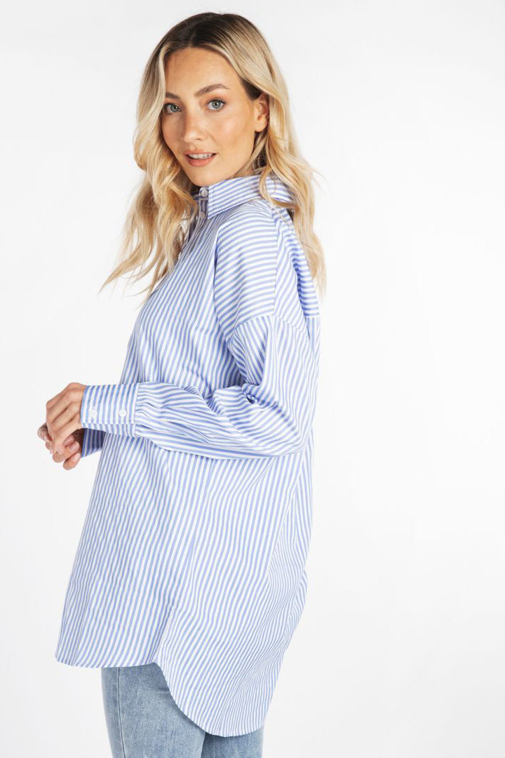 Blouse Longue Lignée Esqualo De Couleur Blanc/bleu Femme